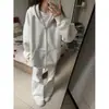 Diseño Estilo Americano Peso Pesado Retro con Capucha para Mujer Otoño e Invierno Holgado Casual Estilo Básico Marca de Moda Chaqueta Cierre de Cremallera