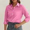 Camisa Nova Europeia e Americana 2025 Cor Sólida Top Solto Manga Longa Moda Lel Comutador Casual Roupa Feminina