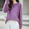 Nova Peça de Lã Cashmere Outono/Inverno 2026 com Borda Enrolada Suéter de Tricô Gola Redonda, Suéter de Lã Escovada com Lantejoulas de Manga Longa