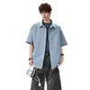 Camisa de manga corta a cuadros estilo americano de seda helada de la NASA para hombre, delgada de verano, nuevo modelo 2026, camisa informal holgada de manga corta
