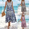 2025 Comércio Exterior Transfronteiriço Vestido Estampado Boêmio Moda Verão Feminina Elegante Gola Redonda Sem Mangas