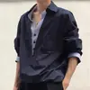 Nueva camisa de dos piezas falsa para hombre y mujer, holgada y casual, de manga larga, diseño en capas, chaqueta camisa retro única
