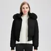 Jaqueta de inverno acolchoada estilo coreano 2026, transfronteiriça, com gola de pele, capuz e design justo e curto, na cor branca