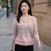 Suéter de Tricô com Gola Azul Marinho para Mulheres, Pulôver de Seda e Lã, Novo Estilo de Primavera, Estilo Casual e Relaxado, Camada Base Emagrecedora