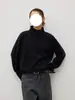 Suéter tejido casual de cuello alto moderno estilo americano, unisex, adecuado para primavera y otoño, corte holgado, color liso simple, versátil y con un estilo relajado y despreocupado.