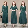 030 Vestido de Moda Otoñal para Mujer, Nuevo Estilo Primaveral, Aspecto Adelgazante en la Cintura, Manga Larga, Falda Base, Falda de Dobladillo Ancho