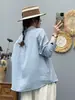 Camisa estilo vintage con bordado de corazón en las mangas, gasa de algodón de doble capa, color liso, chaqueta casual para capas para mujer, estilo moderno para ir al trabajo