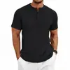 2026 Camiseta Henley de Verano para Hombre con Textura, Cuello Henley, Manga Corta, Elástica, Casual, Holgada