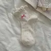 Calcetines Cortos Bordados de Dibujos Animados Infantiles para Mujer, Calcetines Rayados de Dibujos Animados Lindos Estilo Japonés con Lazo y Borde de Burbujas Calcetines Cortos para Mujer