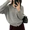 Cardigã de Tricô com Capuz Suéter Feminino Outono 2026 Novo Estilo High-End Emagrecedor Casual Cor Sólida Casaco Suéter Top