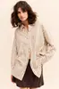 Bestseller transfronteiriço europeu e americano, camisa retrô de listras vermelhas ombro a ombro, silhueta oversized, cardigã versátil de manga comprida, top feminino