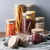 Frasco de Vidrio de Borosilicato Sellado de Alta Venta Transfronteriza Botella de Almacenamiento Frasco de Almacenamiento de Dulces Redondo Recto Tapa de Bambú Frasco para Té