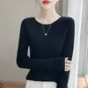 Suéter base feminino de malha fina, gola redonda, justo, para uso diário, modelo novo outono/inverno 26, cor sólida, versátil, camada base de malha justa