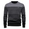 Suéter de Algodão Marca AIOPESON Masculino Moda Casual Gola Redonda Listrado Pulôveres Suéter Tricotado Masculino Novo Inverno Quente Suéteres Masculinos