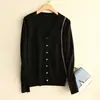 Jaqueta cardigan de cor sólida para mulheres, peça externa de tricô, decote V curto, suéter casual para primavera e outono, top solto preto de manga longa, moderno