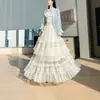 Saia de bolo com bordado de renda branca para mulheres, cintura alta, modeladora, saia longa de tule, saia de design nichado estilo francês
