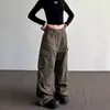 Pantalones Cargo Lavados Multibolsillos Estilo Retro Americano para Hombres y Mujeres Estilo Callejero Desgastados con Cordón Plisados Pantalones Paracaidistas Pantalones Anchos Sueltos