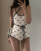 Traje de Banho Peça Única Estilo Ins Coreano Estampa de Laço Fofo Menina Desejo Puro Estilo Pequeno Perfume Traje de Banho Feminino