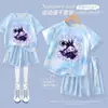 Maravilhoso e fofo traje de verão fino para meninas da princesa Aurora, camiseta de seda gelada de secagem rápida e shorts infantis