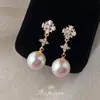 Brincos Longos de Pérola com Zircônia Microincrustada Banhados a Prata 14K Estilo Moda Levemente Luxuoso Simples Fábrica Cadeia de Suprimentos de Brincos
