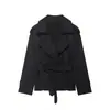 Ins Popular Transfronteiriço Roupas Femininas Multicor Dupla Face Manga Longa Cinto Casaco Trench Curto Feminino Jaqueta de Primavera e Outono