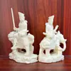 Manjushri y Samantabhadra Bodhisattva Tallados en Marfil 15*10*6cm Escritorio de Oficina Sala de Estar Decoración Artesanías Adornos