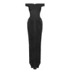 Vestido de Noche Negro Desmangado en Stock, Corte Ajustado, Bodycon, Vestido Largo para Fiestas y Banquetes