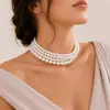 Europeu e americano Cross-border Jewelry Temperamento Multi-camadas Retro Pérola Empilhada Colar Clavícula Simples Tecido Frio Colar de Contas