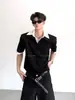 Camisa Polo de Verão Falsa de Duas Peças Estilo Minimalista de Alta Inteligência com Gola, Camiseta Color-Blocking Unissex de Manga Curta Estilo Old Money Tendência