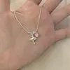 Collar Colgante de Gato Lindo y Dulce con Forma de Corazón de Circonita Rosa con un Elegante Diseño de Estrella para Mujer, Cadena de Clavícula Moderna y de Alta Gama