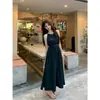 Vestido longo estilo francês azul com alças finas, sem mangas, para praia, verão, novo, férias à beira-mar