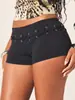 Bestseller transfronterizo europeo y americano Y2K shorts de cintura baja para chica hot con ojales metálicos, tiras cruzadas, corte ajustado, elásticos y sexys hot pants