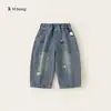 Roupas Infantis You Bao Calças Scimitar para Meninas Calças Retas Desenho Animado para Crianças Calças Largas para Meninos Jeans Infantis Estilosos