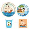 Mm069 Banner Azul Pirata Tema de Aerolínea Fiesta Festiva Set de 4 Piezas para 8 Personas Plato de Papel Vaso de Papel