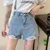 AliExpress Novos Shorts Jeans Femininos Europeus e Americanos Soltos de Perna Larga Hot Pants Cor Clara Finos Shorts para Meninas Atacado