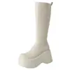 Primer Encuentro Jisong Botas Largas de Suela Gruesa para Aumentar Altura para Mujer, Otoño/Invierno 2026, Plataforma Impermeable, Amigables para Personas Bajas, Botas Elásticas, Botas Altas de Monta