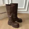 Botas de Plataforma Hasta el Muslo para Mujer 2026 Nuevo Otoño Estilo Británico Retro Solapa Adelgazantes de Rodilla Botas Altas de Monta