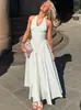 Ropa de Mujer Transfronteriza Europea y Americana, Nueva Moda de Verano, Vestido Largo Estilo Vacaciones, Cuello Halter, Cuello en V, Cintura Alta, Vestido de Lunares Adelgazante