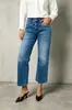 Calça jeans feminina de lavagem desgastada com bolsos frontais, perna larga, versátil, nova coleção primavera e outono para o dia a dia, confortável, tendência