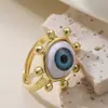 Anillo Abierto Geométrico Ojo del Diablo Chapado en Cobre Oro de 18 Quilates de Venta Caliente Transfronterizo Aogu para Mujer, Anillo Único y Versátil