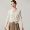 Nova coleção outono e inverno: cardigã feminino oversized com decote V e apliques florais, cor sólida, feito de cashmere, curto e grosso