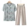Conjunto de Cardigã de Verão para Mulheres de Meia-Idade e Idosas Mãe Camisa de Manga Curta Mulher de 60 Anos 70 Anos Avó Camisa de Verão Conjunto de Duas Peças