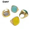 WT-R517 Anillo Abierto Cuadrilátero Vintage Clásico de Piedra Natural de Colores Chapado en Oro de 18k para Joyería de Hombres y Mujeres