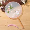 Leque infantil bordado frente e verso estilo tradicional, leque de dança de verão com borlas, leque para traje antigo feminino Hanfu cheongsam