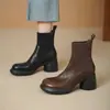 Botines Estilo Británico Elegante Puntera Redonda Tacón Grueso Suela Gruesa Patchwork Tobillo Delgado 2026 Invierno Nuevo Estilo Coreano Cómodos Botines Cortos Mujer