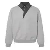 Sudadera de retazos a cuadros de dos piezas falsas con cuello camisero para hombre, marca de moda, cuello cruzado irregular, jersey deportivo de corte holgado único