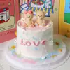 214 Decoración de Pastel para el Día de San Valentín Figura de Osito Azul y Rosa Sentado Pareja Confesión de Cumpleaños Decoración de Mesa de Postres