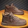 Otoño e Invierno 2025 Nuevos Zapatos de Cuero para Hombre de Caña Alta Estilo Casual de Negocios Botas con Cremallera Botas Cortas de Moda Tenis para Hombre