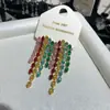 Pendientes de Borla de Circonita de Alta Gama Transfronterizos Europeos y Americanos, Cadena de Borla Larga Súper Brillante Llena de Diamantes, Pendientes Exquisitos para Mujer