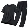 Conjunto deportivo de dos piezas de seda helada de secado rápido para hombre, talla grande, fino de verano, moderno, versátil, ropa de fitness, baloncesto, admite impresión